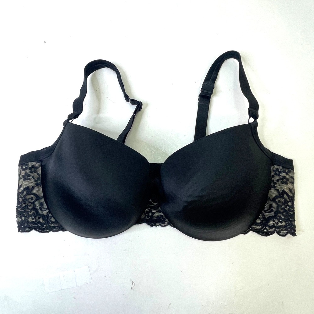 Cacique Cotton Boost Plunge Bra Push Up Underwire Black Lace 44D